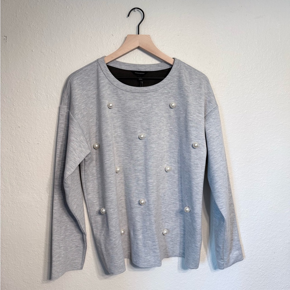 Gray Sweater with Pearl Accents